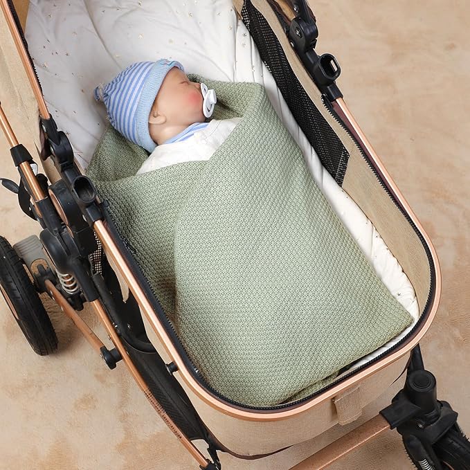 Neiwech Baby Blanket Knit Cozy Soft Lightweight Crib Stroller Nursery Receiving Swaddling Blankets for Newborn Infants Boys Girls Green 30x40 Inch