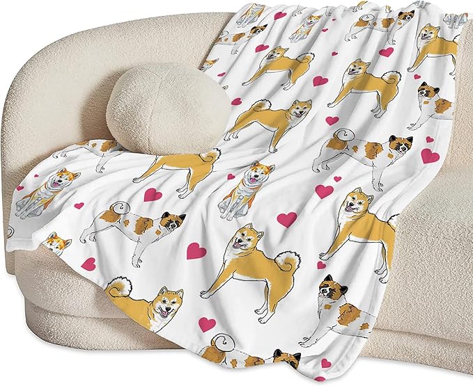 Akita Dog Gifts and Decor - Cute Dog Throw Blanket for Girls, Women, Kids, Adults - Soft, Warm, Cozy Fleece Blanket for Couch, Sofa, Bed - 80"x60"