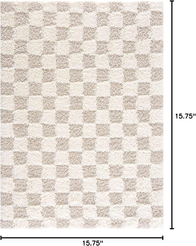 BoutiqueRugs Atira Checkered Shag Area Rug - Cream, Light Beige, Light Brown - 18" x 18" Sample