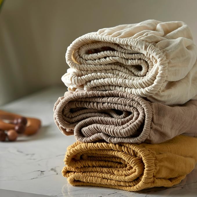 Bioweaves Organic Cotton Muslin Crib Sheet, GOTS Certified Fitted Crib Mattress Sheet, Extra Soft & Breathable for Toddler, Baby Boys & Girls, 52" x 28”, 8 Inch Pocket, Honey Glow