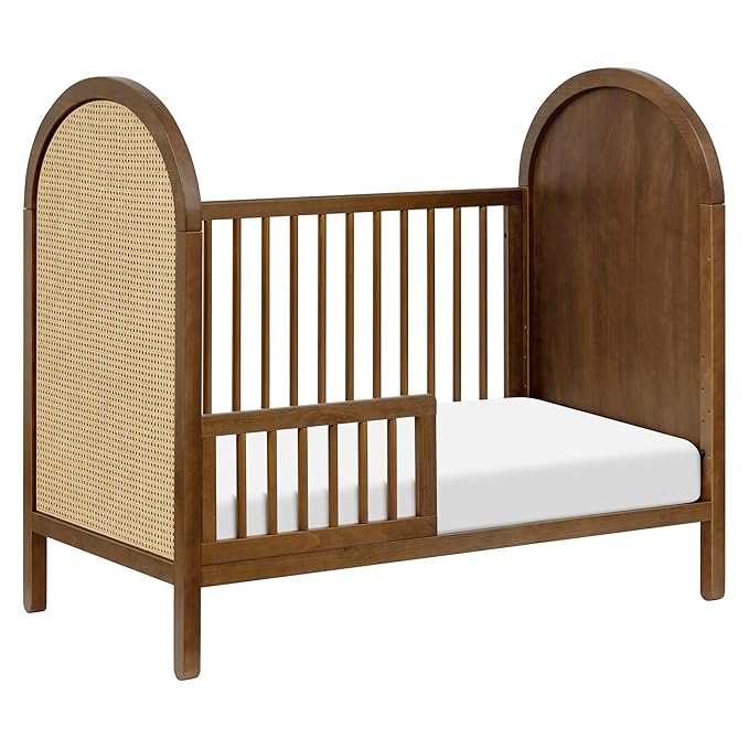 Babyletto Bondi Cane 3-in-1 Convertible Baby Crib - GREENGUARD Gold Certified Convertible Crib to Toddler Bed & Daybed - Wooden Baby Bed 4 Adjustable Heights - Made of 100% Solid Wood - Natural Walnut