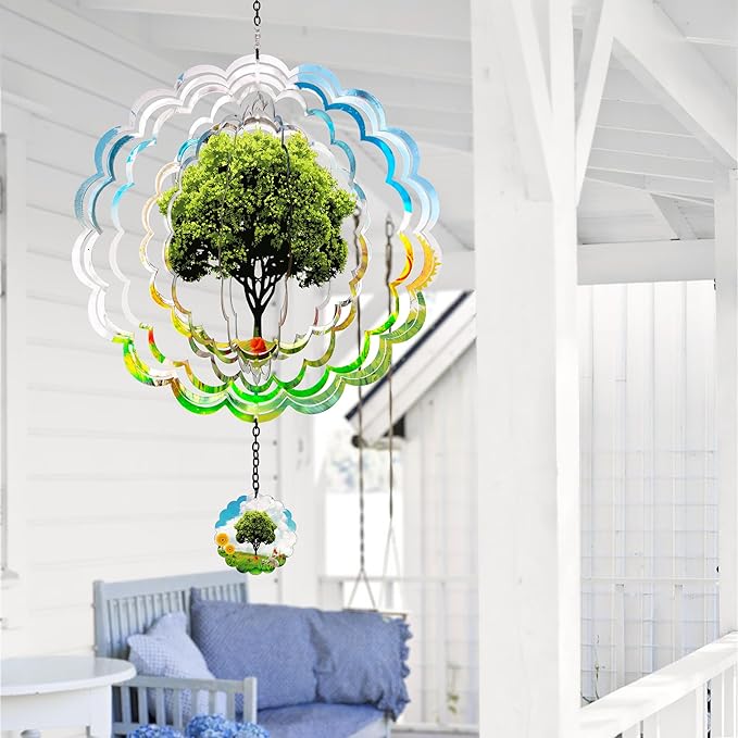 J-Fly Hanging Decor Outdoor,Outdoor Garden Decor, Wind Spinners Outdoor Colorful Green Tree Hanging Decor,Ornaments Kinetic Yard Art, for Women-Big Green Tree Wind Spinners.