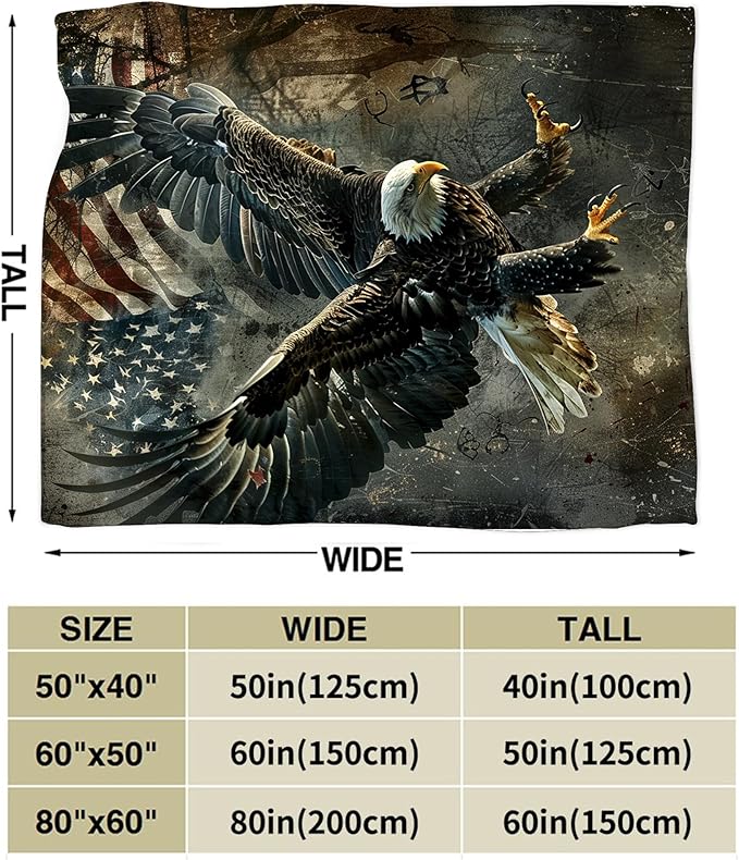 American Eagle Blanket Bald Eagle Throw Blanket Eagle Gifts and Decor Eagle American Flag Blanket for Girls Boys Women Men Kids Adults Soft Warm Cozy Fleece Blanket for Couch Sofa Bed 60"x50"