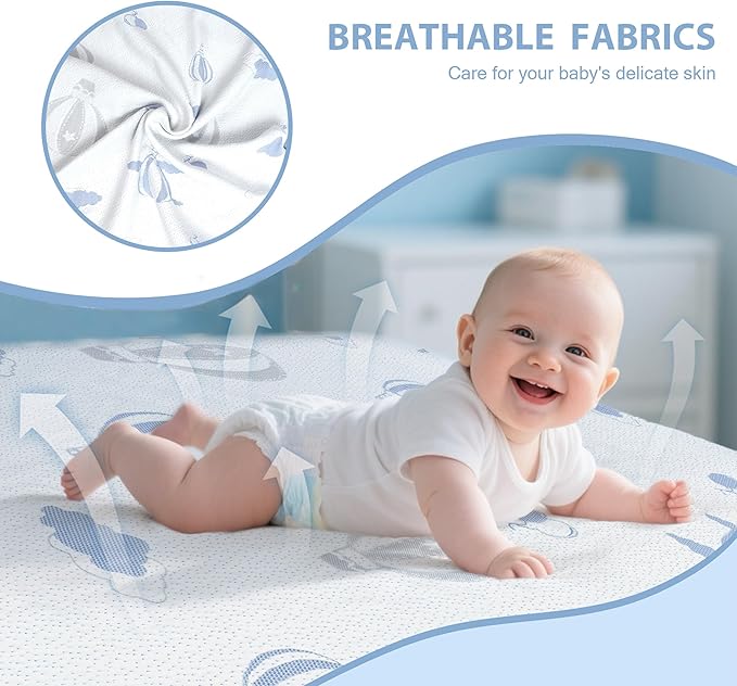 Pack and Play Mattress - 38"x26" Pack N Play Mattresses Pad with Breathable Removable Cover - Dual-Sided Memory Foam Foldable Portable Baby Crib Mattress, Balloon