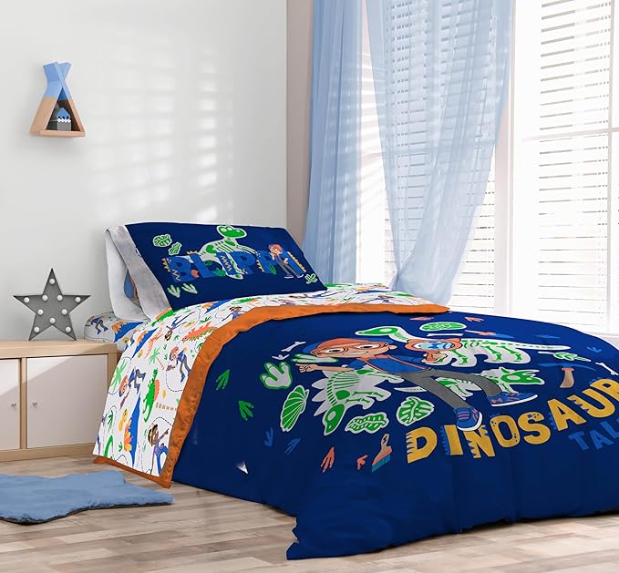 Sunny Side Up Kids Comforter Set Includes Sheets and Pillow Covers - Soft and Cozy Bed Set for Stylish Room Decor, Blue - Blippi, 5 Piece Twin Bedding
