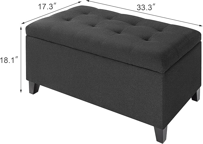 Asense Storage Ottoman Bench, Tufted Fabric Upholstered End of Bed Bench with Safety Hinge Wooden Legs, for Entryway Bedroom (Cotton and Linen Black, 33.3")