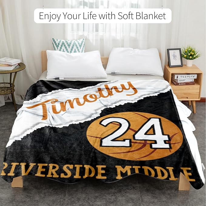Custom Kids Soft Blanket: Personalized Gift for Basketball Football Soccer Softball Lovers Name and Number - Flannel Toddler Bed Blankets (30X40inch)