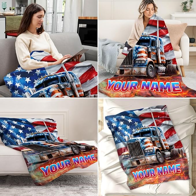 Personalized Throw Blanket Gift for Boys with Name - 30" x 40" Inches Truck Crib Blankets for Toddlers- Warm, Fuzzy Throws for Lap & Office