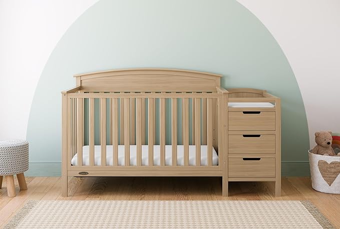 Graco Benton 4-in-1 Convertible Crib and Changer (Driftwood) – GREENGUARD Gold Certified, Crib & Changing Table Combo, Water-Resistant Changing Pad, Converts to Toddler Bed, Daybed and Full-Size Bed