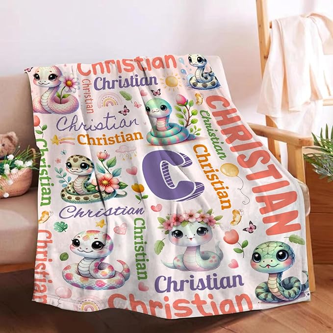 Personalized Custom Snake Preschool Blanket Gifts for Baby Toddler Kids Boys Girls - Customized Snake Super Soft Lightweight Flannel Sheets Decor for Crib Nap Couch - 40"x50" for Kids/Children