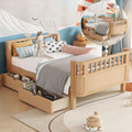 Twin Kids Bed with Storage Drawers & Rails, Wood Low Montessori Beds with Detachable Side Rails & Slats, Modern Daybed for Boys Girls Bedroom, Kids Twin Platform Bed, Natural