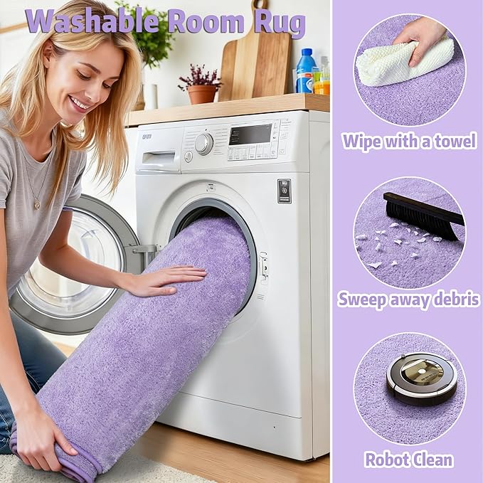 Chicrug 5x7 Minimalist Washable Area Rugs for Bedroom Living Room Classroom, Modern Soft Memory Foam Rug for Kids Nursery, Low Plie Indoor Carpet for Dorm Dining Office Bedside Room Decor, Purple