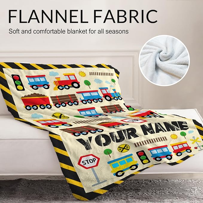 Custom Train Blanket for Train Lovers - 50" x 60" Inches Warm Cozy Throw Blanket Gift - Yellow Cute Throw for Sofa, Work, Living Room