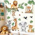 decalmile Safari Animals Wall Stickers Jungle Tree Branch Tropical Leaves Elephant Lion Wall Decals Baby Nursery Kids Bedroom Playroom Home Decor
