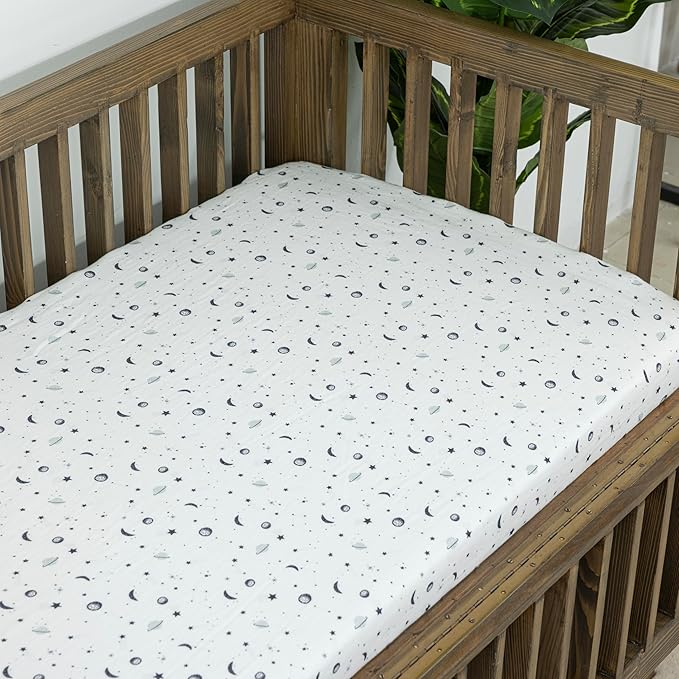 Dreamology Crib Sheets Cotton Boys, Girls, Soft & Breathable,1 Pack Baby Crib Sheet | 100% Muslin Cotton Crib Sheets for Standard Cribs, Toddler Bed Sheets, 28x52 Crib Mattress Sheets | Planets