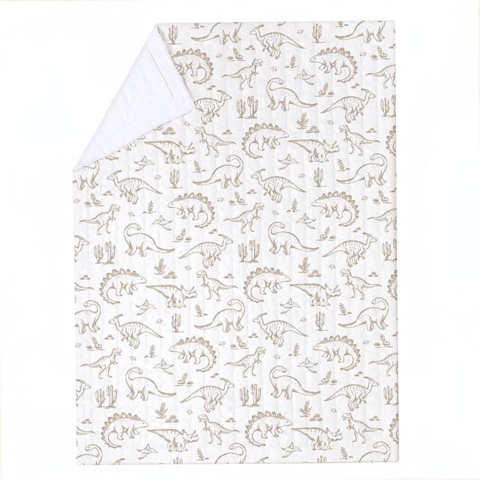 MakeMake Organics Organic Twin Comforter GOTS Certified Organic Kids Blanket Cotton Infill Tufted - Reversible Ultra Soft Breathable Boys Girls (68"x88", Dino Dreams)