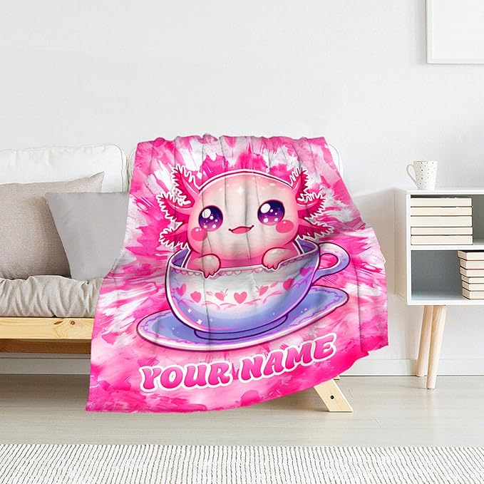 Blankets for Girls - 40" x 50" Inches Personalized Axolotl Blanket Gifts for Girls, Kids - Cute Soft Lightweight Plush Throws Stuff for Crib, Chair