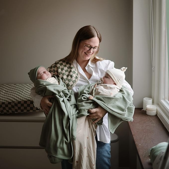 mushie Stretchy Baby Swaddle Blanket | Extra Soft & Snug Fit | 47"x47" (Rainbows)