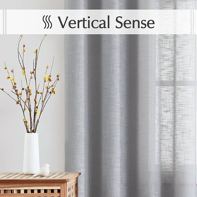 FMFUNCTEX Linen Semi Sheer Curtains 54 Inch Length for Bedroom Living Room, Grey Curtain Panels Sheer Linen Textured Window Drapes Farmhouse Light Filtering Gray 2 Panels Rod Pocket