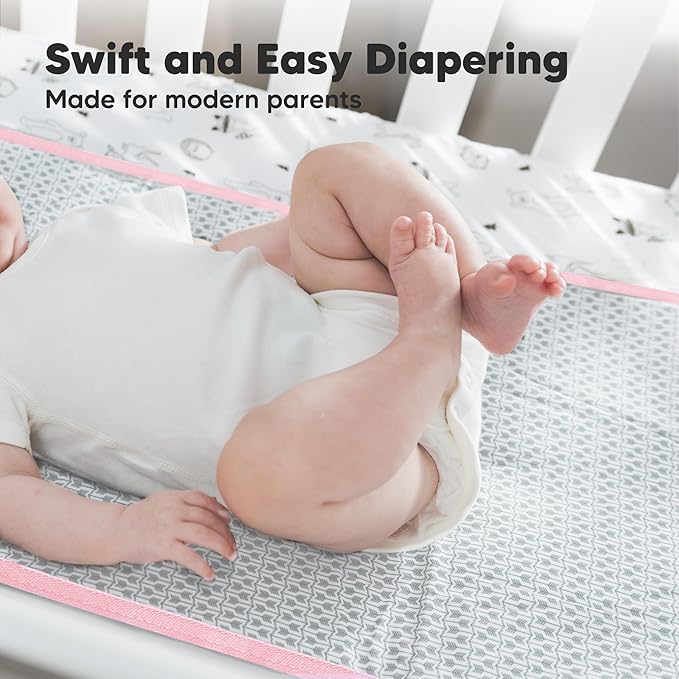 KeaBabies Portable Diaper Changing Pad, Easy Wipe Clean - Foldable Waterproof Baby Changing Mat for Diaper Bag, Compact, Lightweight, 25x13 Newborn, Infant, Baby Changer Travel Essential (Sweet Pink)