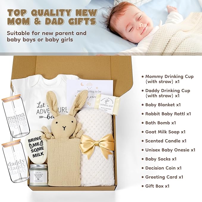 14PCS Baby Shower Gifts,New Mom Gifts for Women & Newborn Baby Gifts, Top Pregnancy Gifts for New Parents Gender Reveal Gifts, Expecting Parents to Be, New Mom Care Package After Baby