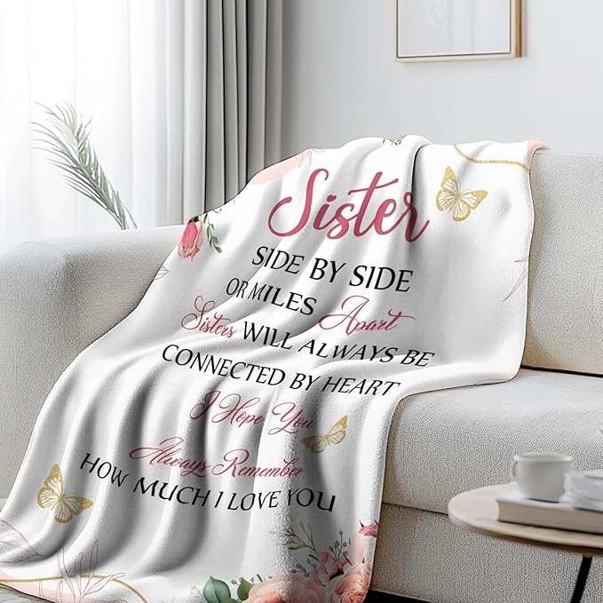 Sister Gifts Throw Blanket 60"x50", Sister Birthday Gifts for Women from Brother BFF Bestie, Sisters Blankets for Sofa Couch Room Bed, Best Sisters Ever Gifts for Christmas Thanksgiving