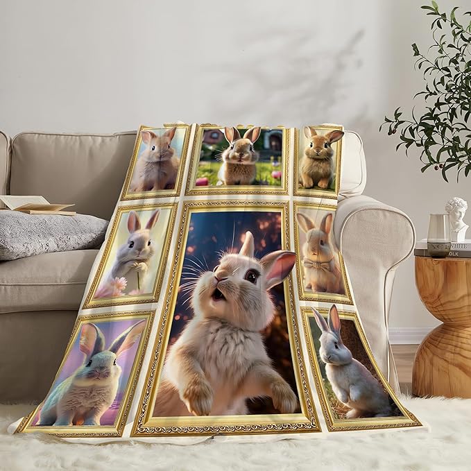 Rabbit Blanket Bunny Gifts for Girls Boys Woman Kids Rabbit Lover Throw Blankets Soft Blanket Warm Fleece Flannel Plush Blankets for Bed Sofa Couch 60"x80"