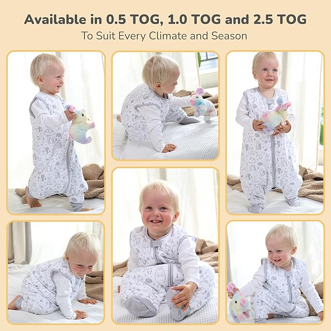 Mama Cheetah Toddler Sleep Sack with Feet, 6-18 Month, 2.5 TOG Organic Cotton Baby Sleeping Bag with Legs, Baby Wearable Blankets for Walkers w/ 2-Way Zipper, Baby Sleep Sack for Girls & Boys, Small