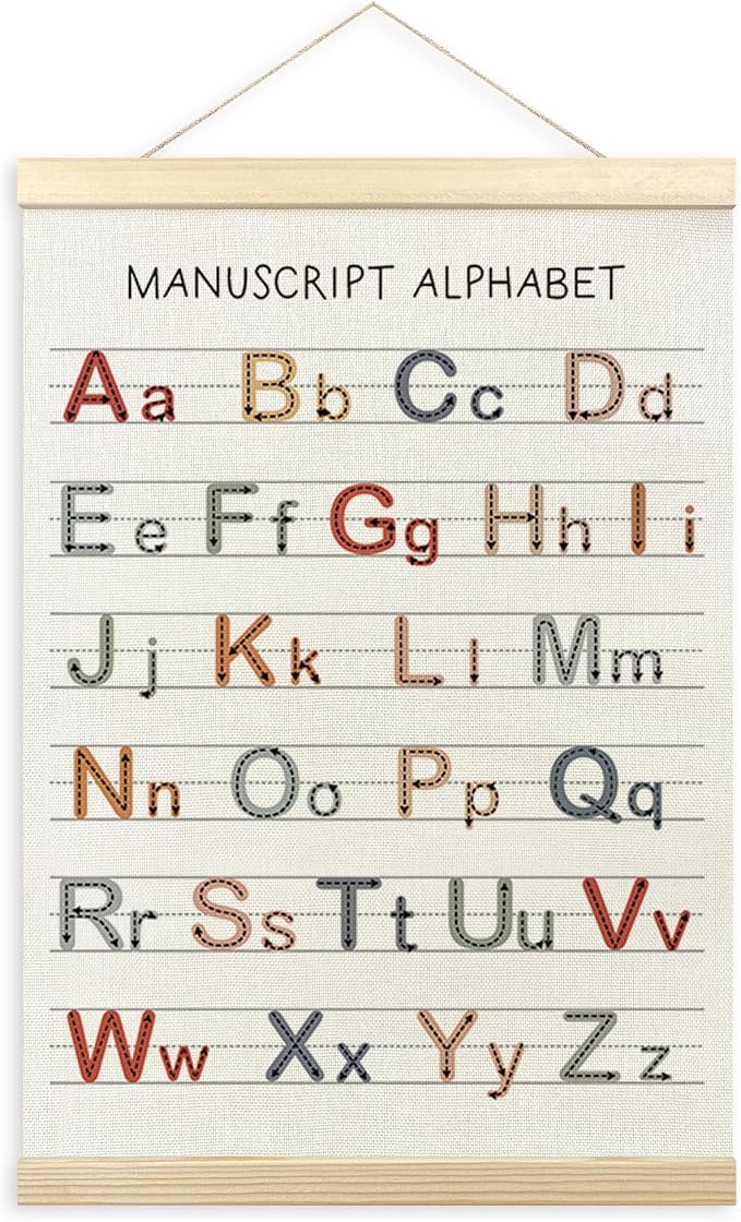TLESKE Boho Alphabet ABC Chart Poster Hanger Frame, Homeschool Hanging Wall Art Decor for Toddlers Kids Classroom Nursery Playroom, Preschool Prek Learning Educational Prints Picture, 12x16