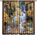 Waterfall Blackout Curtains, Waterfall Forest Landscape Wooden Window Print Pattern Window Drapes, for Bedroom Living Room 42" W X 54" L