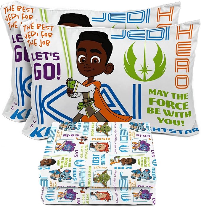 Sunny Side Up Star Wars Young Jedi Adventures Full Sheet Set - 4 Piece Kids Bedding Set Includes Pillow Cover - Super Soft Yoda Microfiber Sheets