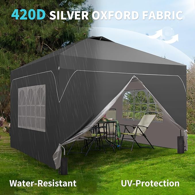 GDY 12x12FT Pop Up Canopy Tent with One Push Setup, Easy to Install with 4-Sidewalls for Events, Parties, Camping, Outdoor Gazebo with 4-Sandbags, Grey.