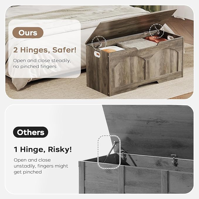 Storage Chest, 31.5" Retro Wooden Storage Trunk Bench with 2 Safety Hinges, Entryway Bench, U-Shaped Opening, Easy Assembly, 31.5" x 15.7" x 18.3" Storage Chest Box Organizer Bench, Light Greige