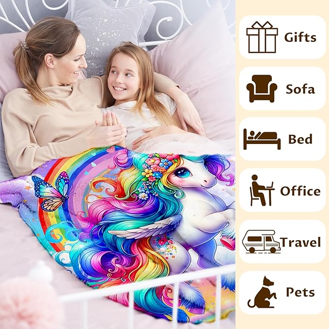 Unicorn Blanket for Girls 4-6, Throw Gift for Toddlers Kids Daughter 30x40 Inches Soft Cozy Cute Decor Throw Blankets for Sofa Couch Bedroom Trip
