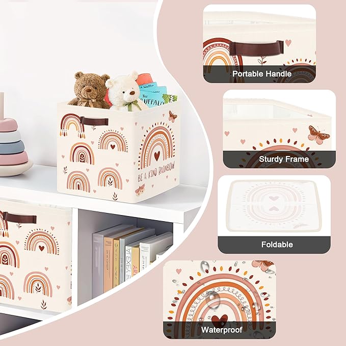 Clastyle Rainbow Kids Storage Cube Organizer Set Boho Closet Clothes Cube Storage Bin Nursery Toddler Toy Box Chest Boys Girls Book Shelf Basket,Butterfly,11.8x11.8x11.8 in