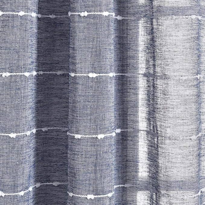 Lush Decor Farmhouse Textured Grommet Sheer Window Curtain Panel Pair, 38"W x 84"L, Navy