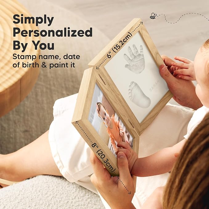 KeaBabies Personalized Baby Hand and Footprint Kit, Quick Dry Clay - Newborn Keepsake Feet and Handprint Kit, Nursery Picture Frame, New Mom Gifts for Baby Showers & Registry (Ash Wood)