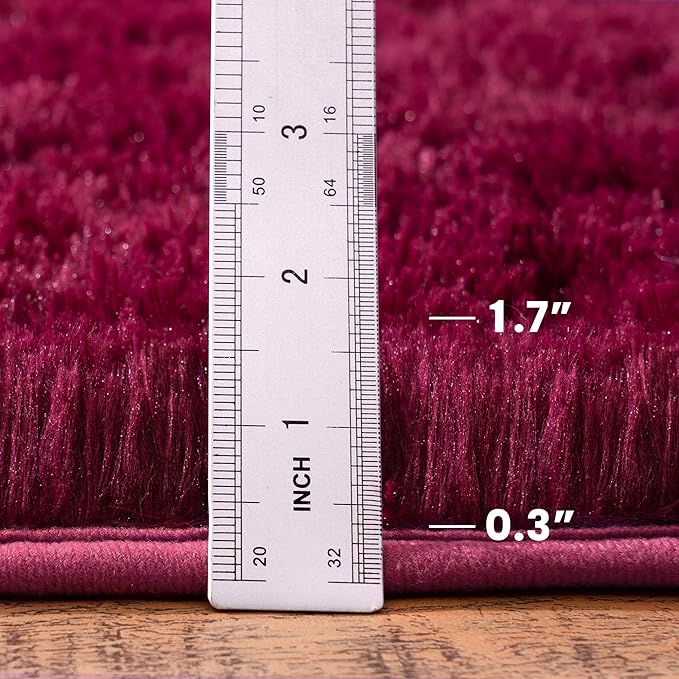 2x6 Rug - Non-Slip Runner for Living Room - Height Pile 1.4" Plush Rug - Throw Rugs Carpet for Bedroom - Burgundy