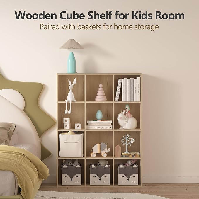 8 Cube Storage Organizer Bookshelf, Closed Back Display Bookcase, Cubby Shelf for Home Office, Living Room, Bedroom, Kids Room, Large Capacity Toy Storage, 35.98" L x 9.45" W x 35.91"H, White Oak