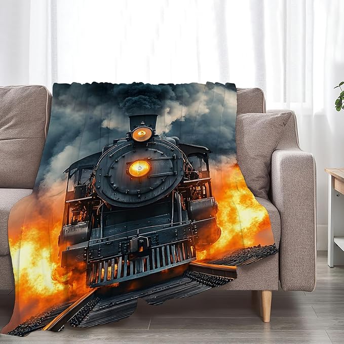 Tijuboni Steam Train Throw Blanket Locomotive Gifts for Boys Girls Men Women Kids Adults Soft Flannel Fleece Blanket for Couch Sofa Bed Home Decor 50"x60"