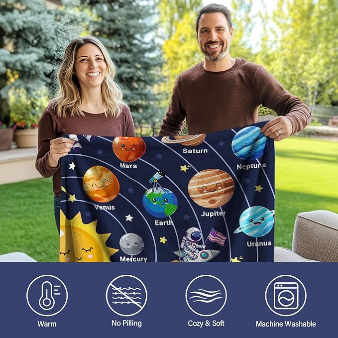 Just A Boy Who Loves Planet Solar System Space Blanket Gifts for Planets Lovers, Cute Planets Blanket Gifts for Christmas, Planet Birthday Gifts for Boys Son Men on Sofa Couch Bed 40"x 50"