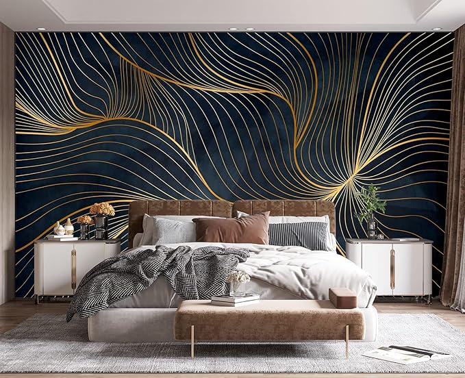 Simple Golden Lines Wall Mural Wallpaper for Bedroom 103" x 69"