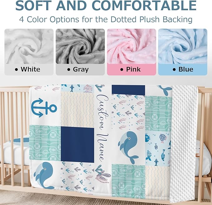 Personalized Baby Crib Bedding Set,3 Piece Custom Name Nursery Set with Blanket, Fitted Sheet & Pillowcase for Baby Girls & Boys, Ocean Wonders Theme(Fixed Size)