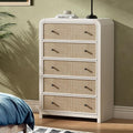 Oak&Sparrow 5 Drawer Tall Dresser for Bedroom, 47'' Rattan Dresser with Ample Storage, Boho Chest of Drawers, Thickened Curved Profile Design, Oak Dressers for Bedroom, Living Room