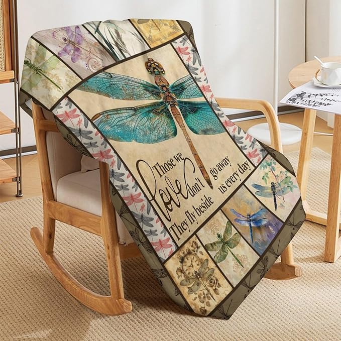 Dragonfly Print Blanket Dragonflies Memorial Throw Blankets Gifts for Couch Sofa Bed Stuff Decor Lightweight Soft Cozy Plush Warm Flannel for Lover Men Women Adults 40"x50"