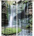 Forest Waterfall Blackout Windows Curtains, Rocky Waterfall to Pond Running Off Scenic Nature Themed Picture Print Curtains, for Living Room Bedroom 55x63in 2 Panels