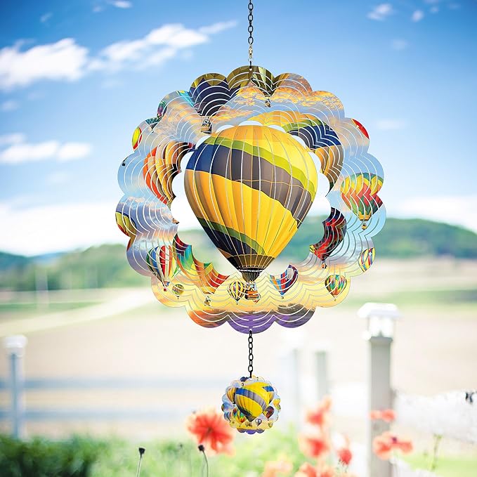 J-Fly Hanging Decor Outdoor,Outdoor Garden Decor，Wind Spinners Outdoor Colorful Hot Air Balloon Hanging Decor,Ornaments Kinetic Yard Art, for Women-Yellowish Gray Hot Air Balloon