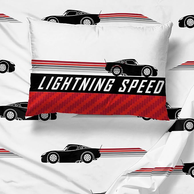 Jay Franco Disney Pixar Cars Racing Machine 5 Piece Twin Bed Set - Includes Comforter & Sheet Set - Bedding Features Lightning McQueen - Super Soft Fade Resistant Microfiber (Official Product)