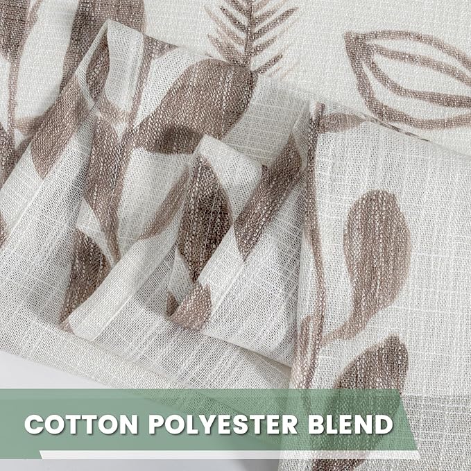 MEETSKY Flax Linen Boho Curtains 95 Inches, 2 Panels Light Filtering Window Modern Cotton Curtain for Living Room Brown Leaf Printed Soft Rod Pocket Curtain for Bedroom Office, 52x95 Inch