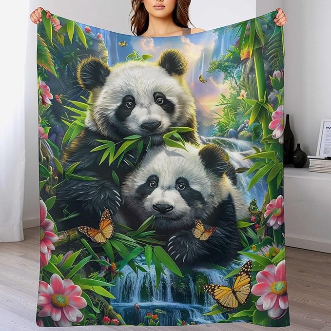 Panda Blanket Funny Pandas Gifts for Girls Boys Woman Kids Cute Panda Lover Bear Throw Blankets Soft Warm Fleece Flannel Plush Blankets for Bed Sofa Couch 40"x50"